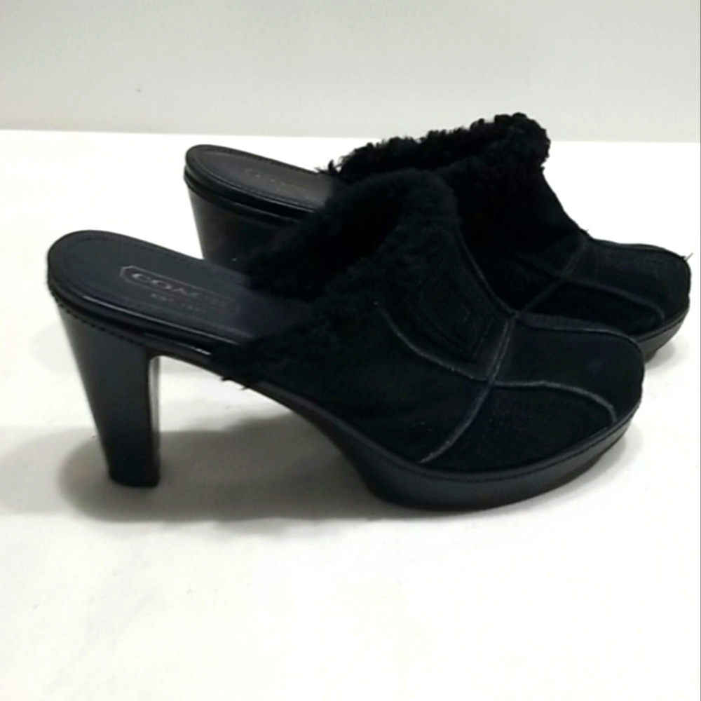 **Not Available** Coach Black Suede Leather Mules Clogs 9B - Picture 3 of 8
